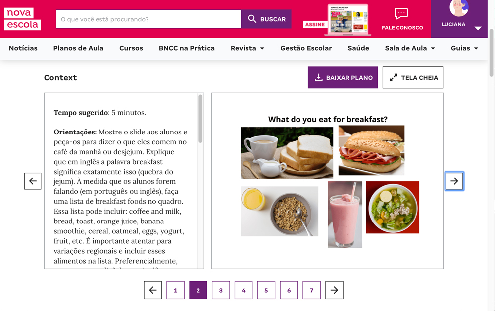 interface do produto planos de aula